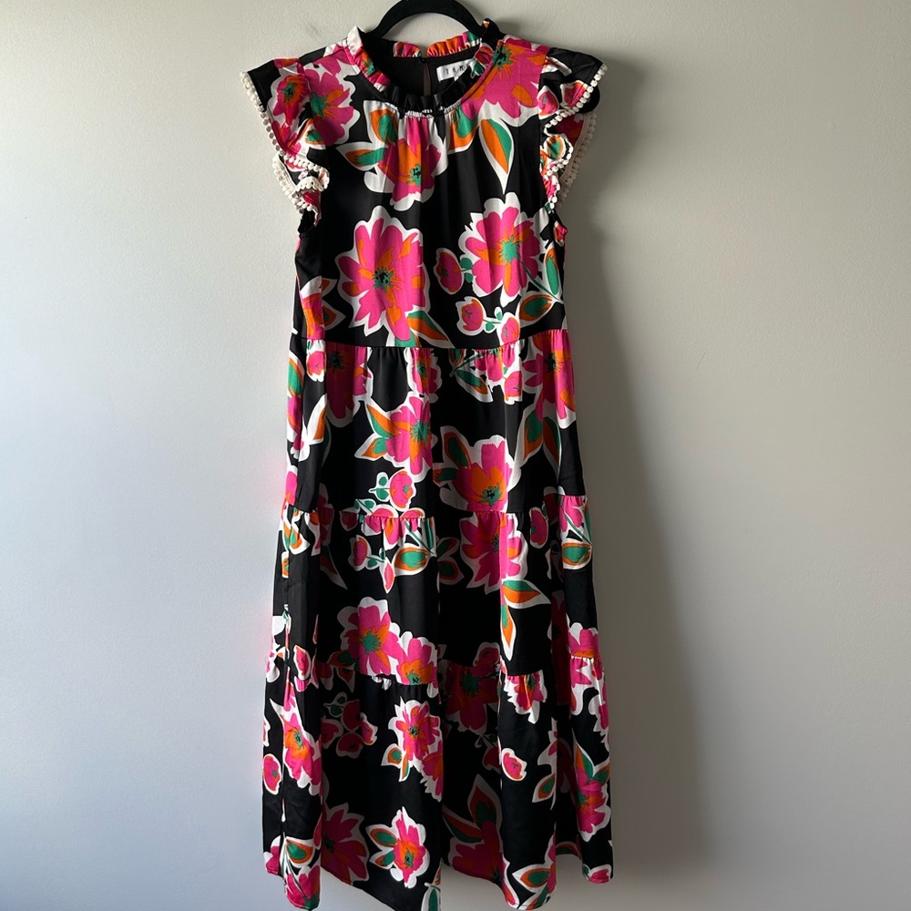 THML black and pink floral printed sleeveless dress